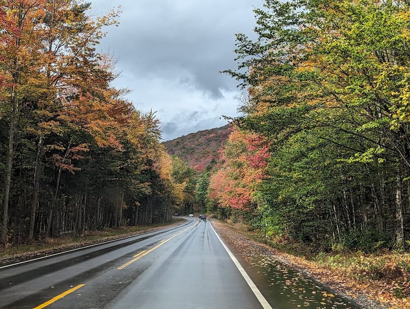 The Kancamagus Highway in peak foliage week